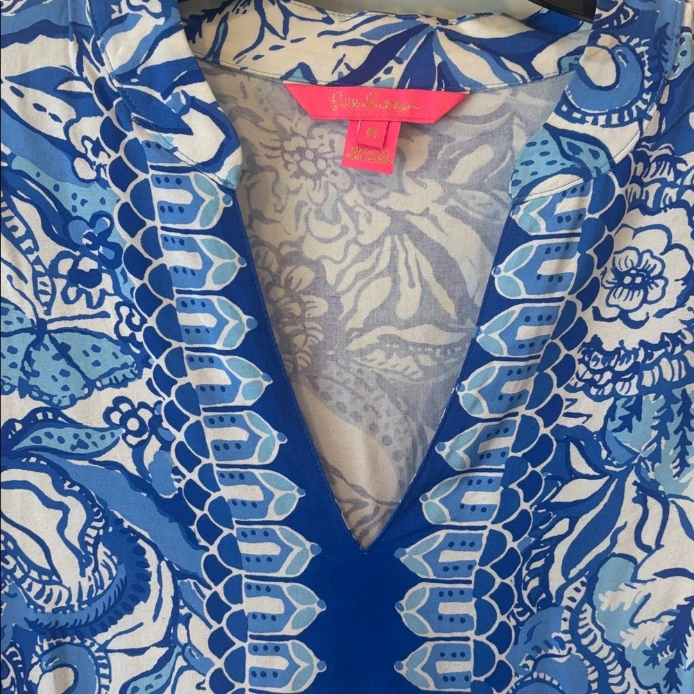 New Lilly Pulitzer Blue Floral Tunic Top - Picture 2 of 5